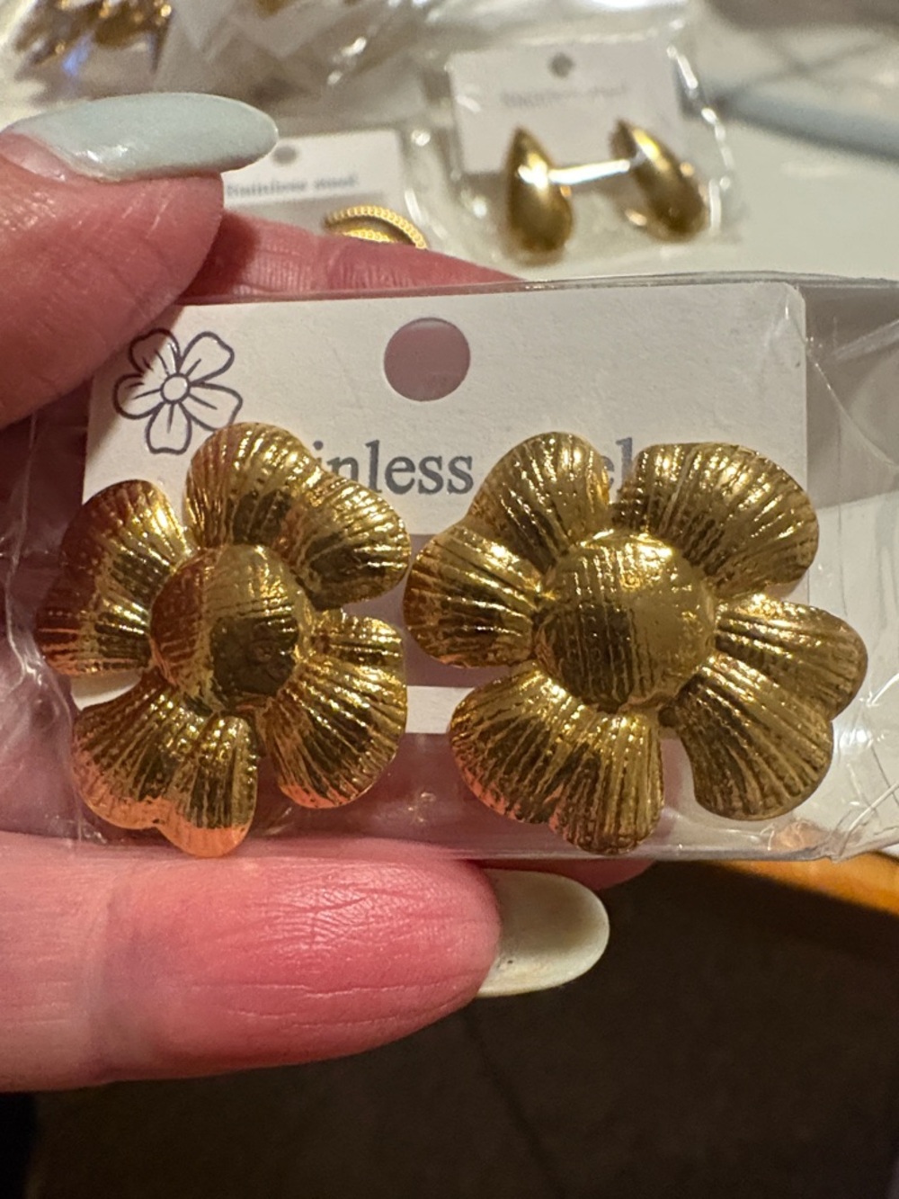 Gold Floral Statement Earrings - Stainless Style